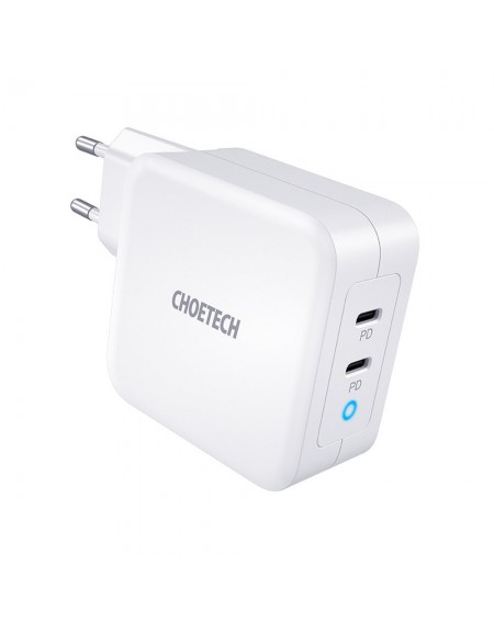 Choetech GaN fast charger 2x USB Type C Power Delivery 3.0 QuickCharge 3.0 AFC 100W EU white (PD6008-EU)