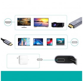 Choetech unidirectional adapter USB type C (male) to HDMI 4K 60Hz (male) + power supply Power Delivery 60W 1,8m gray (XCH-M180-GY)
