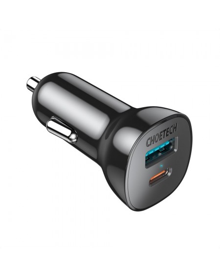 Choetech fast car charger USB Type C PD / USB QC3.0 3A 36W black (TC0005)