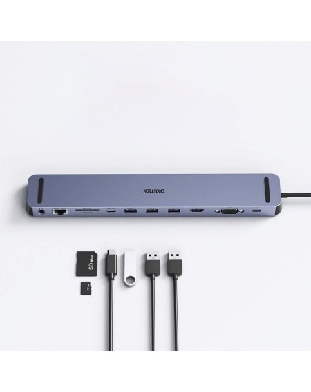 Choetech docking station multifunctional adapter HUB USB Typ C 11in1 100W PD gray (HUB-M20)