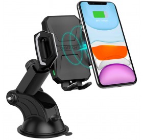 Choetech Qi wireless charger 10W car holder with adjustable arm for dashboard + USB cable - USB Type C 1m black (T521-S)