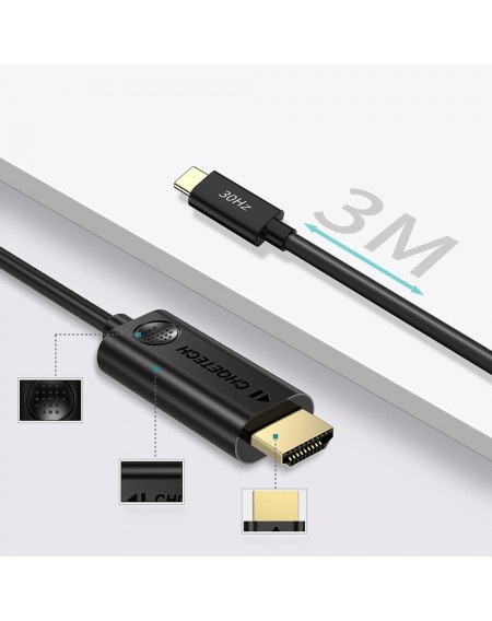 Choetech cable USB Type C - HDMI 4K 30Hz 3m black cable (XCH-0030)