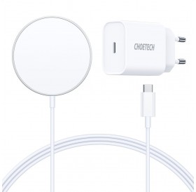 Choetech 15W Magnetic Wireless Charger Kit Qi + 20W Power Delivery Charger (MagSafe Compatible) White (T517-F)