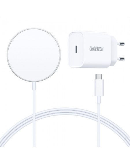 Choetech 15W Magnetic Wireless Charger Kit Qi + 20W Power Delivery Charger (MagSafe Compatible) White (T517-F)
