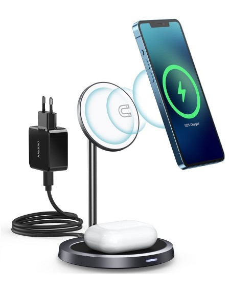 Choetech 2in1 Magnetic Holder Qi Wireless Charger for Magsafe 15W Gray + 20W AC Charger (T575-F)