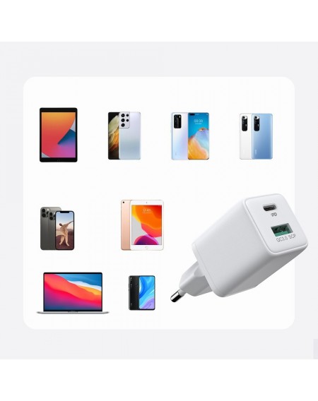Joyroom charger (EU plug) USB / USB Type C 30W Power Delivery QuickCharge 3.0 AFC FCP white (L-QP303)