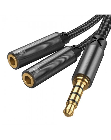 Joyroom headphones splitter audio cable AUX 3,5 mm mini jack (male) - 2x 3,5 mm mini jack (female) 0,2m black (SY-A04)