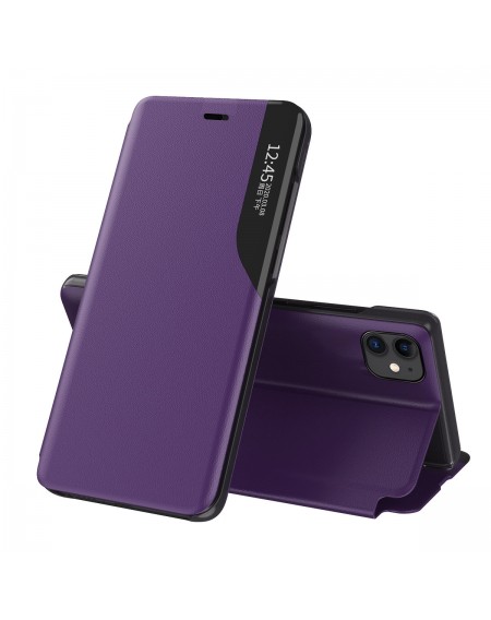 Eco Leather View Case elegant bookcase type case with kickstand for iPhone 13 Pro Max purple