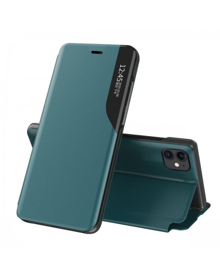 Eco Leather View Case elegant bookcase type case with kickstand for iPhone 13 Pro green