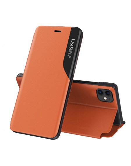 Eco Leather View Case elegant bookcase type case with kickstand for iPhone 13 orange