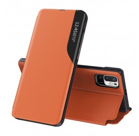 Eco Leather View Case elegant bookcase type case with kickstand for Xiaomi Redmi Note 10 5G / Poco M3 Pro orange