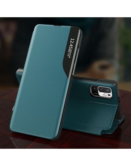 Eco Leather View Case elegant bookcase type case with kickstand for Xiaomi Redmi Note 10 5G / Poco M3 Pro orange