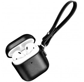iCarer Leather Vintage Genuine Leather Case for AirPods 2 / AirPods 1 + Lanyard Strap Black (IAP035-BK)