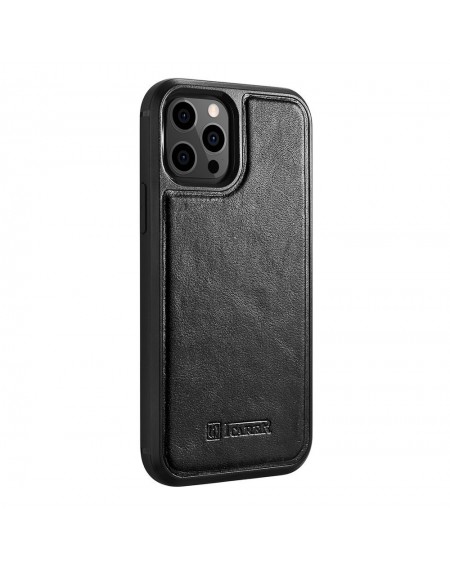 iCarer Leather Oil Wax case covered with natural leather for iPhone 12 Pro Max black (ALI1206-BK)