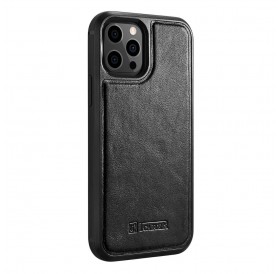iCarer Leather Oil Wax case covered with natural leather for iPhone 12 Pro / iPhone 12 black (ALI1205-BK)