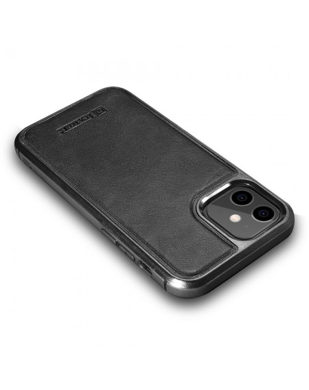 iCarer Leather Oil Wax case covered with natural leather for iPhone 12 mini black (ALI1204-BK)