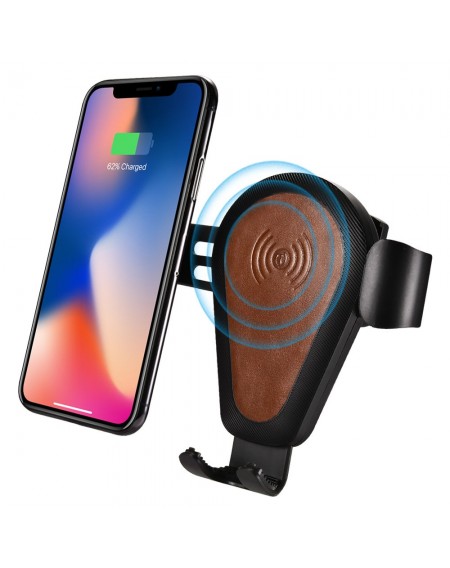 iCarer wireless car Qi charger 10W air vent gravity car mount brown (IWXC004-BN)