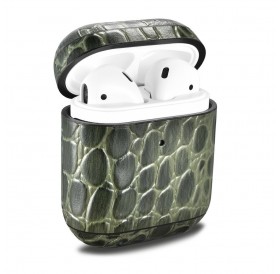 iCarer Leather Crocodile natural leather case for AirPods 2 / AirPods 1 green (WMAP008-GN)