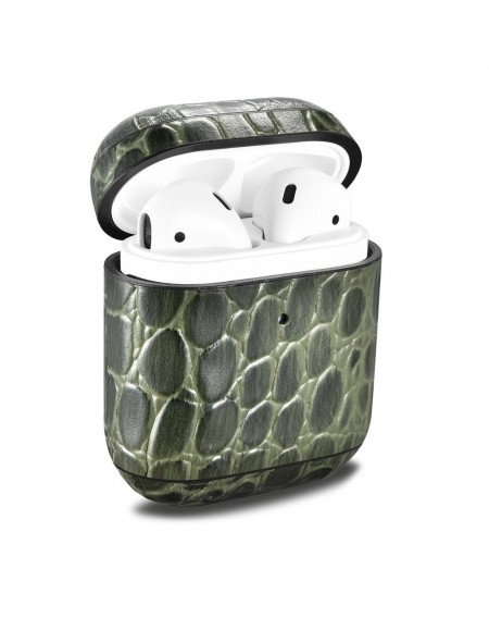iCarer Leather Crocodile natural leather case for AirPods 2 / AirPods 1 green (WMAP008-GN)