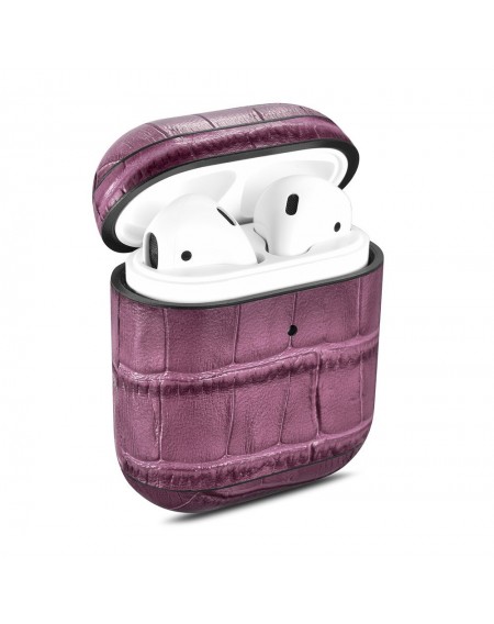 iCarer Leather Bamboo natural leather case for AirPods 2 / AirPods 1 purple (WMAP009-PE)
