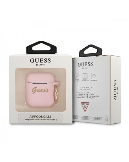 Guess GUA2SSSI AirPods cover różowy/pink Silicone Vintage Script