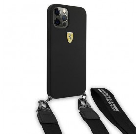 Ferrari FESTRAHCP12MBK iPhone 12/12 Pro 6,1" czarny/black hardcase On Track Silicone with strap
