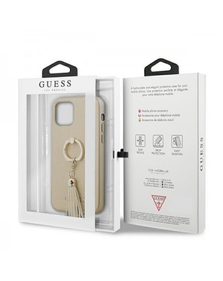 Guess GUHCP12MRSSABE iPhone 12/12 Pro 6,1" beige/beżowy hardcase Saffiano with ring stand