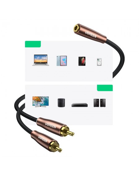 Ugreen cable audio cable 3.5mm mini jack (female) - 2RCA (male) 5m brown (AV198 60988)