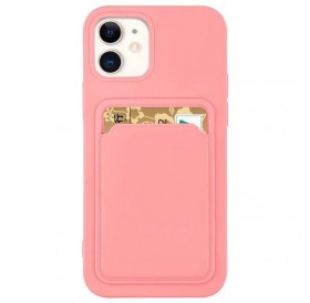 Card Case Silicone Wallet with Card Slot Documents for iPhone 12 mini pink