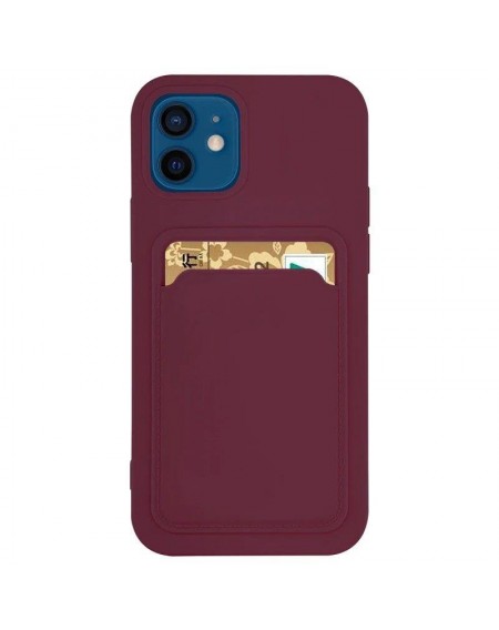 Card Case Silicone Wallet Case with Card Slot Documents for iPhone 12 Pro Burgundy