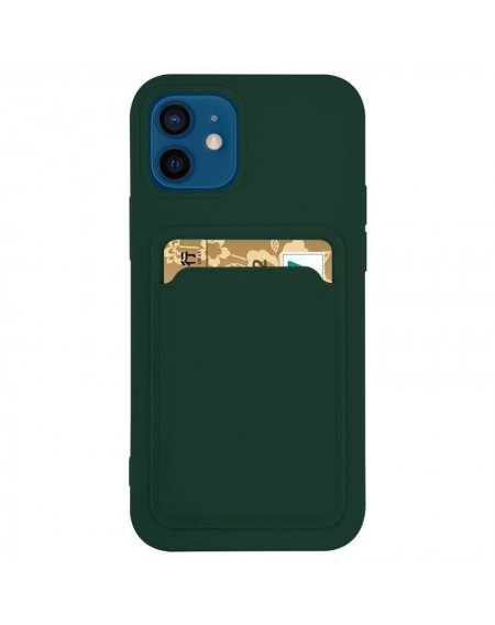 Card Case Silicone Wallet Case with Card Slot Documents for iPhone 12 Pro dark green