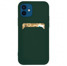 Card Case Silicone Wallet Case with Card Slot Documents for iPhone 12 Pro Max dark green