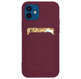 Card Case Silicone Wallet Case with Card Slot Documents for iPhone 13 Pro Max Burgundy