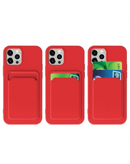 Card Case Silicone Wallet Case with Card Slot Documents for Xiaomi Poco X3 NFC Red
