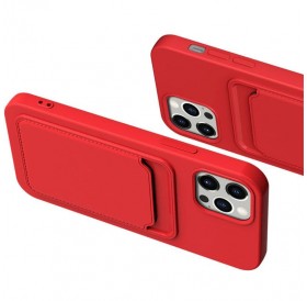 Card Case Silicone Wallet Case With Card Slot Documents For Xiaomi Redmi Note 10 5G / Poco M3 Pro Red
