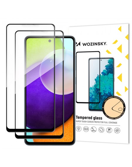 Wozinsky 2x Tempered Glass Full Glue Super Tough Screen Protector Full Coveraged with Frame Case Friendly for Samsung Galaxy A52s 5G / A52 5G / A52 4G black