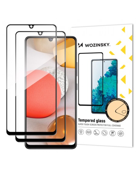 Wozinsky 2x Tempered Glass Full Glue Super Tough Screen Protector Full Coveraged with Frame Case Friendly for Samsung Galaxy A42 5G black