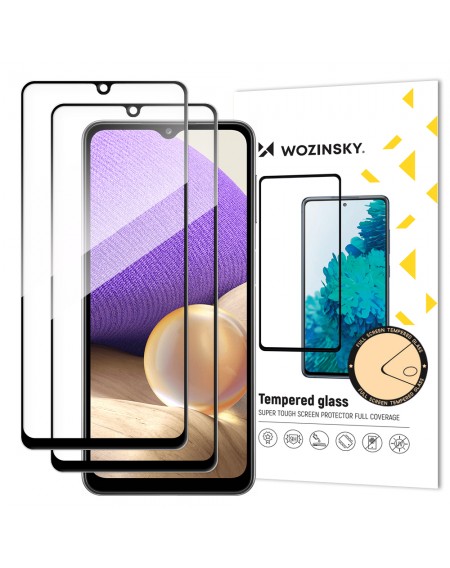 Wozinsky 2x Tempered Glass Full Glue Super Tough Screen Protector Full Coveraged with Frame Case Friendly for Samsung Galaxy A32 5G black