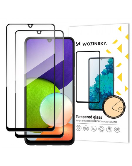Wozinsky 2x Tempered Glass Full Glue Super Tough Screen Protector Full Coveraged with Frame Case Friendly for Samsung Galaxy A22 4G black