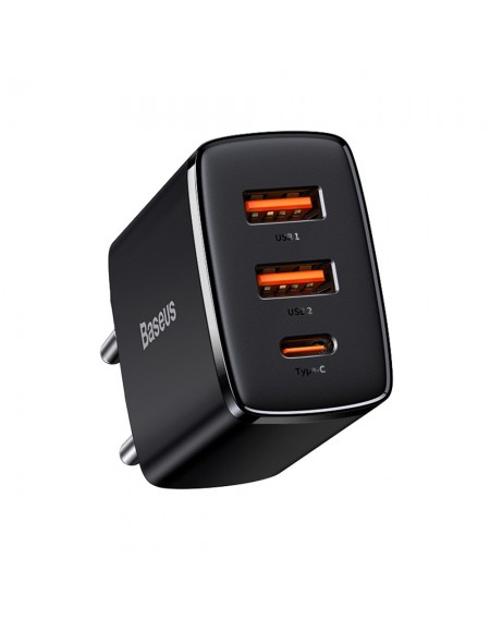 Baseus Compact quick charger USB Type C / 2x USB 30W 3A Power Delivery Quick Charge black (CCXJ-E01)