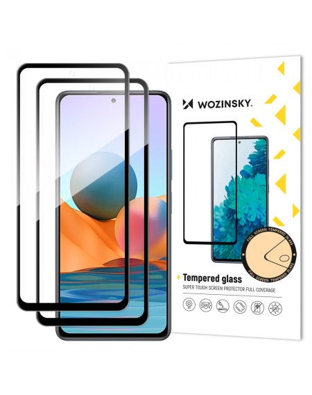 Wozinsky 2x Tempered Glass Full Glue Super Tough Screen Protector Full Coveraged with Frame Case Friendly for Xiaomi Redmi Note 10 Pro black