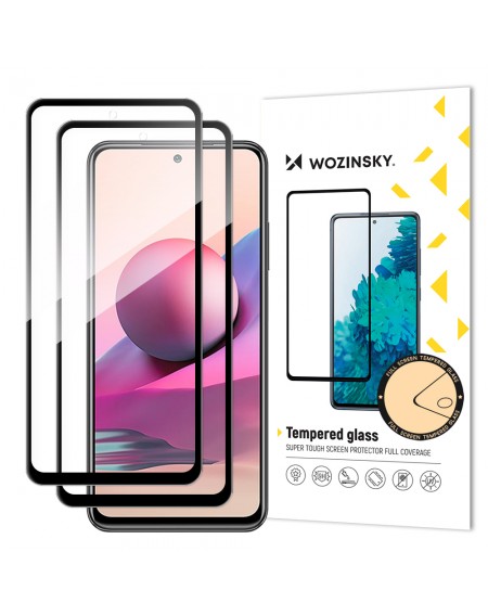 Wozinsky 2x Tempered Glass Full Glue Super Tough Screen Protector Full Coveraged with Frame Case Friendly for Xiaomi Redmi Note 10 / Redmi Note 10S / Redmi Note 11 Global / Redmi Note 11S Global black