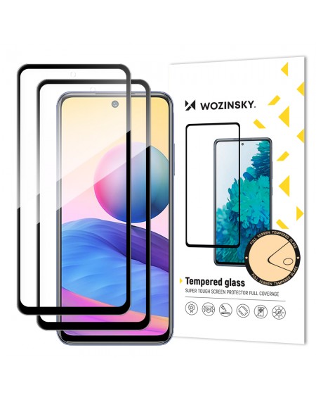Wozinsky 2x Tempered Glass Full Glue Super Tough Screen Protector Full Coveraged with Frame Case Friendly for Xiaomi Redmi Note 10 5G / Poco M3 Pro black