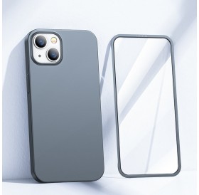 Joyroom 360 Full Case front and back cover for iPhone 13 + tempered glass screen protector grey (JR-BP927 tranish)