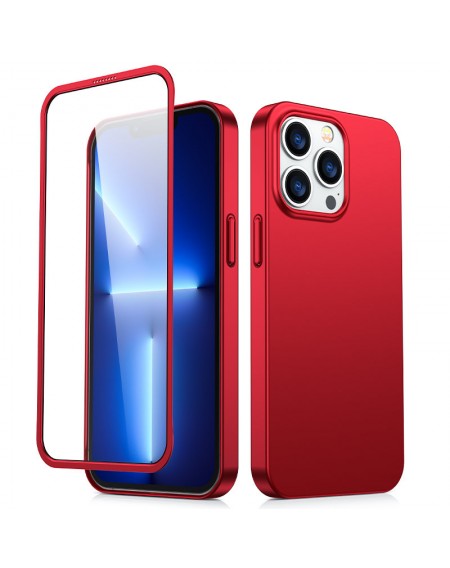Joyroom 360 Full Case front and back cover for iPhone 13 Pro + tempered glass screen protector red (JR-BP935 red)