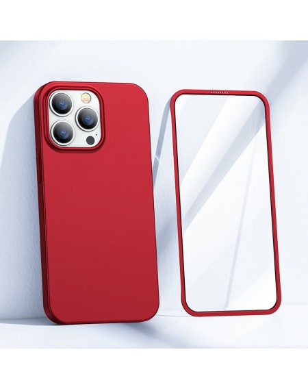 Joyroom 360 Full Case front and back cover for iPhone 13 Pro + tempered glass screen protector red (JR-BP935 red)