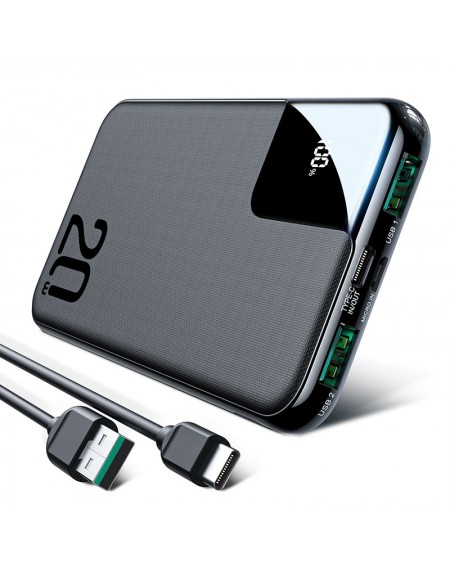 Joyroom Starchi power bank 10000mAh 20W Power Delivery Quick Charge 2x USB / 1x USB Type C black (JR-QP190)