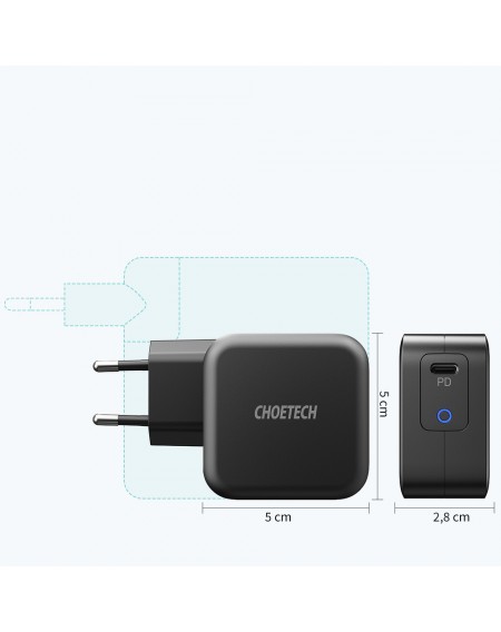 Choetech travel wall charger GaN USB Type C 60W Power Delivery + USB Type C - USB Type C cable 1,8m black (Q6006)