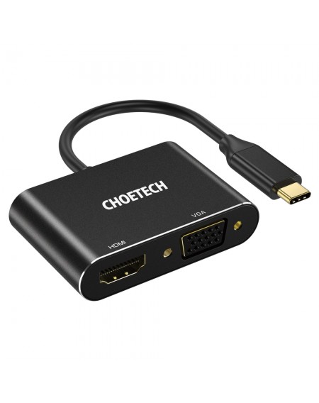 Choetech adapter plug splitter USB Type C (male) to HDMI (female) 4K 60Hz / VGA (female) FullHD 1080p 60Hz black (HUB-M17)