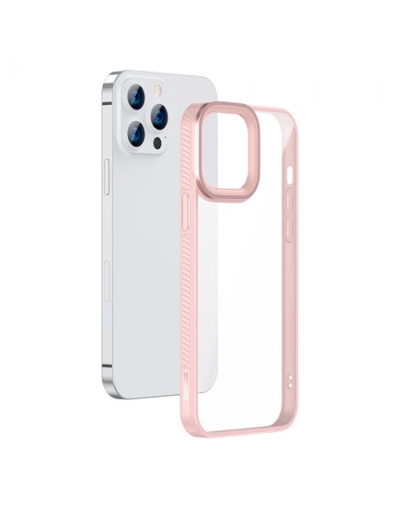 Baseus Crystal Phone Case hard case for iPhone 13 Pro with TPU frame pink (ARJT001004)